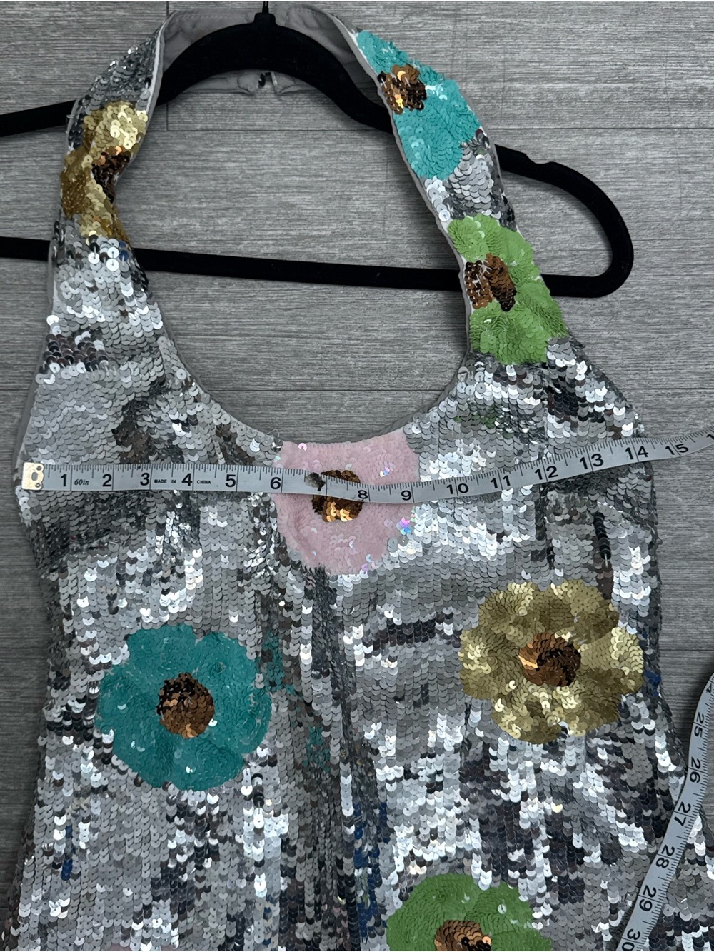 Lovers and Friends Mia Embellished Sequin Floral Halter Mini Dress Silver M NWT - Picture 5 of 9